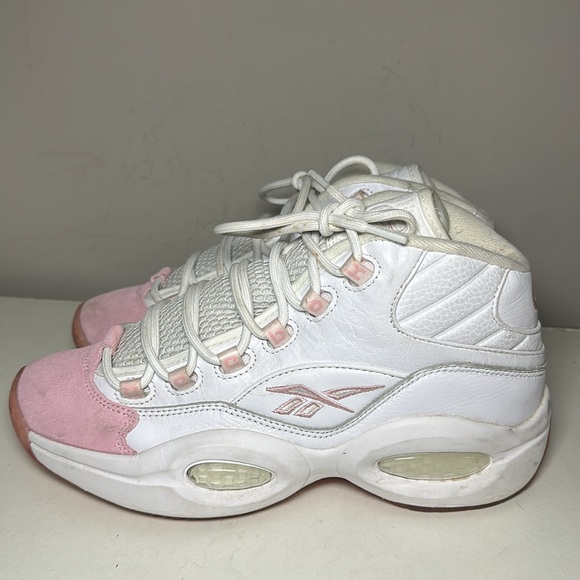 Reebok Allen Iverson #3 question mid pink toe men’s suede White and Pink Shoes - Picture 3 of 9